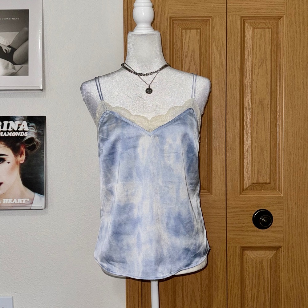 Abercrombie & Fitch Blue Tie Dye Satin Lace Trim Cami Top Small Coquette Fairy